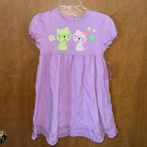 J. Khaki lavender 2T dress with green and pink cat design
